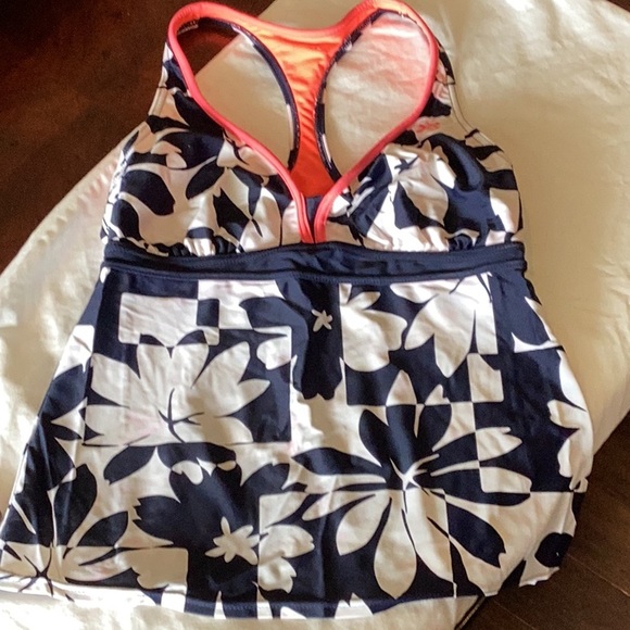 Zero X Posur Other - Tankini racerback top sz 14, Blue & White Floral w/accent orange